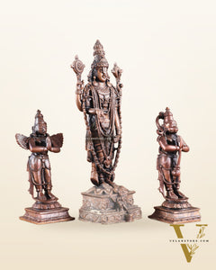 Pure Copper Tirupati Balaji with Hanuman & Garuda Idol Set 6.5"