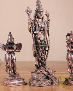 Pure Copper Tirupati Balaji with Hanuman & Garuda Idol Set 6.5"