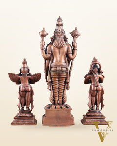 Pure Copper Tirupati Balaji with Hanuman & Garuda Idol Set 6.5"