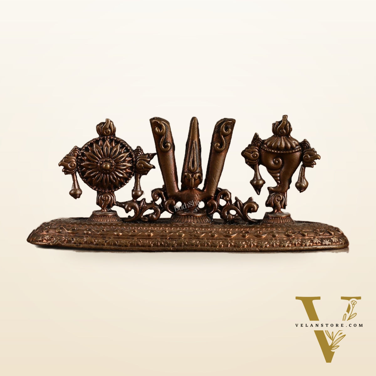 Pure Copper Vaishnav Symbols Shankh Chakra Namah Figure - 1.75 Inches