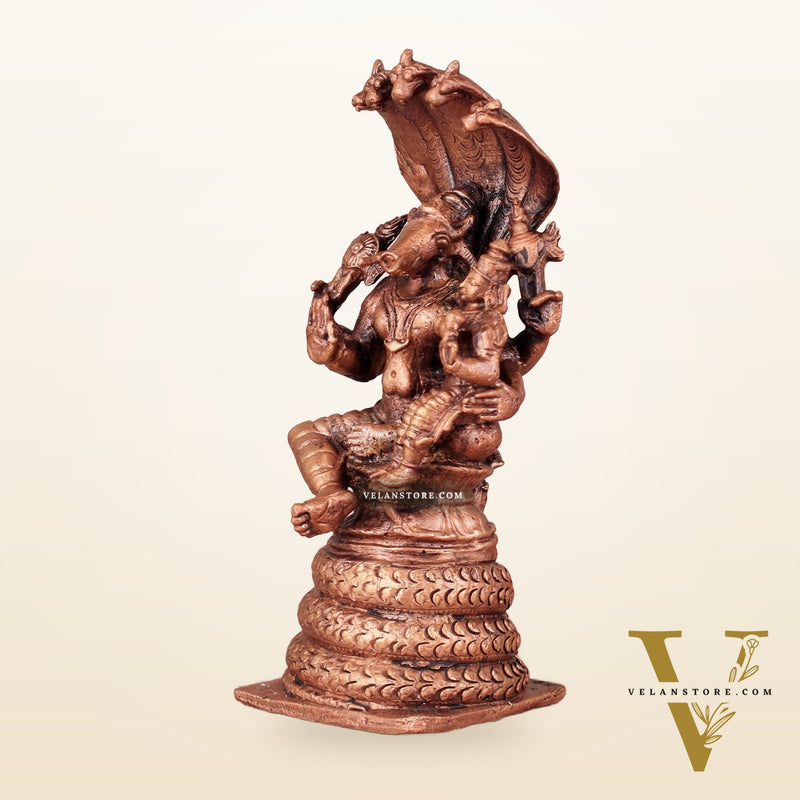 Pure Copper Varaha Lakshmi Idol Seated on Sheshnaag - 5.5 Inch