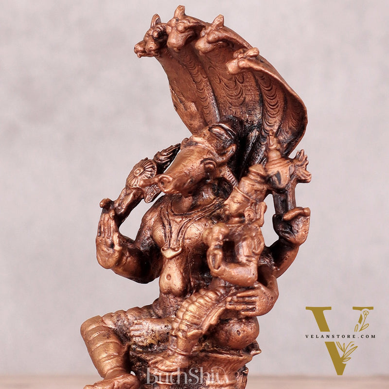 Pure Copper Varaha Lakshmi Idol Seated on Sheshnaag - 5.5 Inch