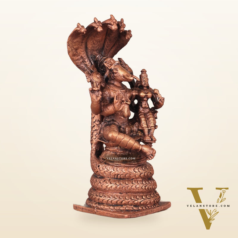 Pure Copper Varaha Lakshmi Idol Seated on Sheshnaag - 5.5 Inch