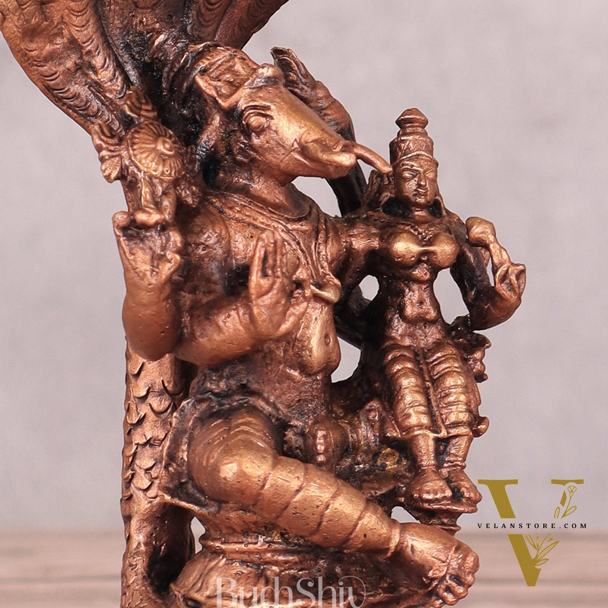 Pure Copper Varaha Lakshmi Idol Seated on Sheshnaag - 5.5 Inch