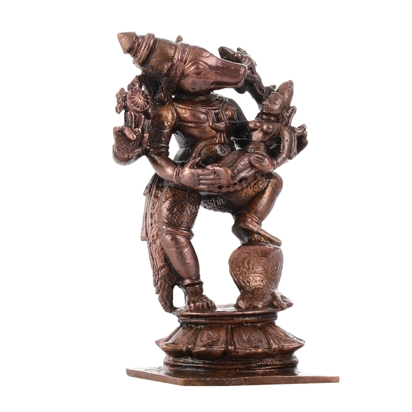 Pure Copper Varaha with Lakshmi Bhoomi Devi Idol | Height 3.5 inch | BudhShiv Brass Handicrafts