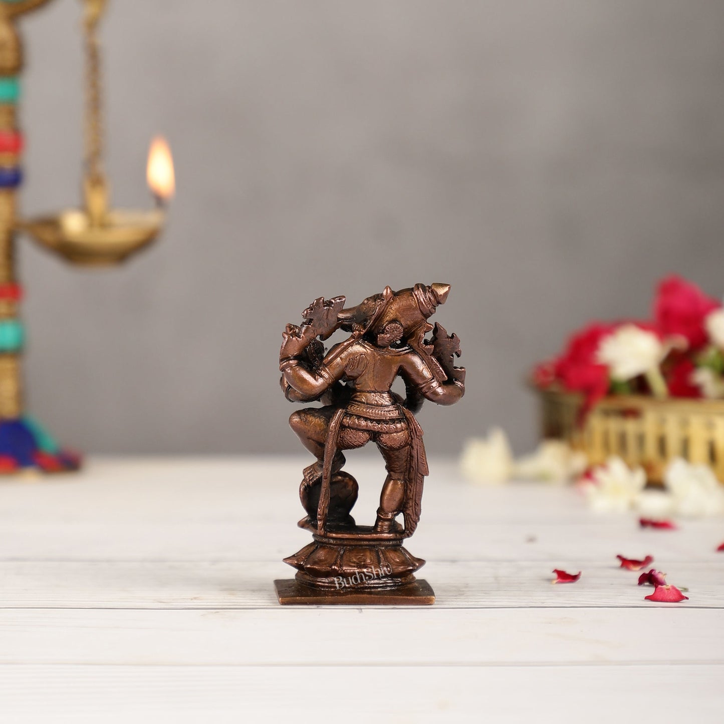 Pure Copper Varaha with Lakshmi Bhoomi Devi Idol | Height 3.5 inch | BudhShiv Brass Handicrafts