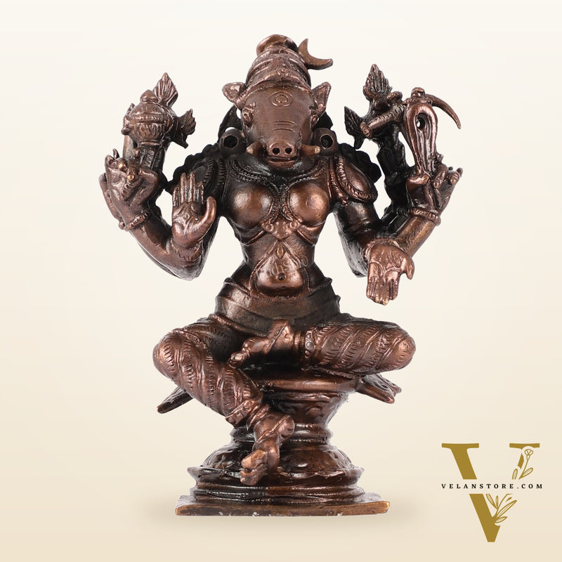 Pure Copper Varahi Amman Idol six arms | Height 3.5 inch | BudhShiv Brass Handicrafts