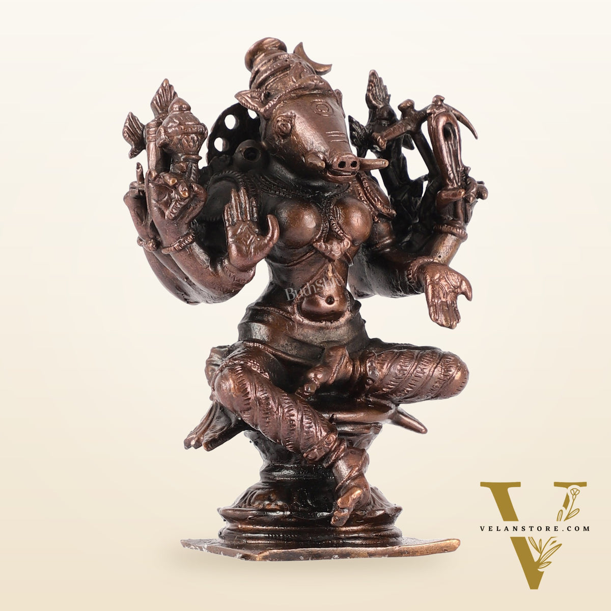 Pure Copper Varahi Amman Idol six arms | Height 3.5 inch | BudhShiv Brass Handicrafts
