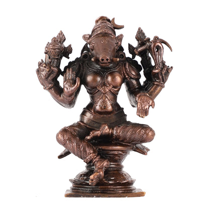 Pure Copper Varahi Amman Idol six arms | Height 3.5 inch | BudhShiv Brass Handicrafts