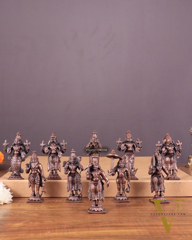 Pure Copper Vishnu Dashavatar Idol Set 3.5"