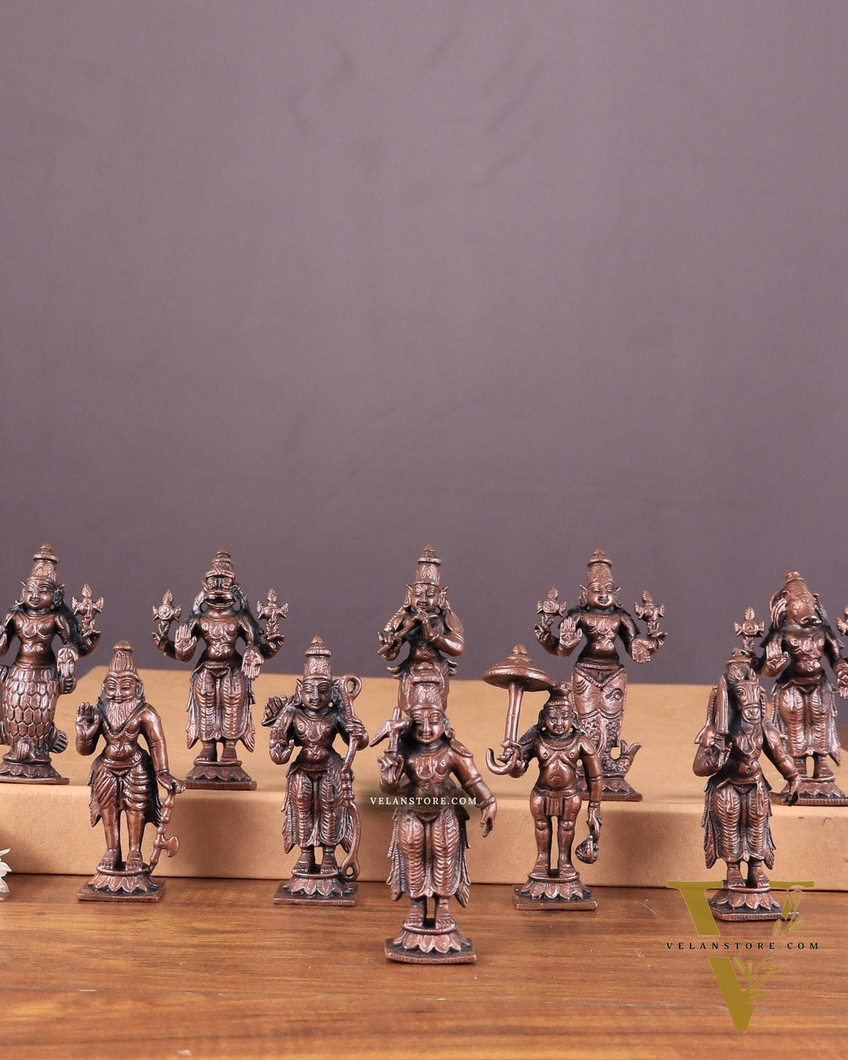 Pure Copper Vishnu Dashavatar Idol Set 3.5"