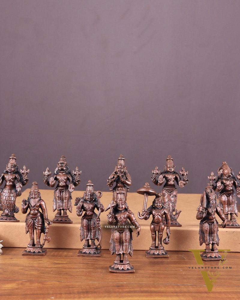 Pure Copper Vishnu Dashavatar Idol Set 3.5"