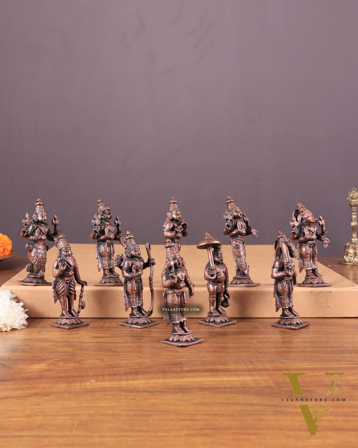 Pure Copper Vishnu Dashavatar Idol Set 3.5"