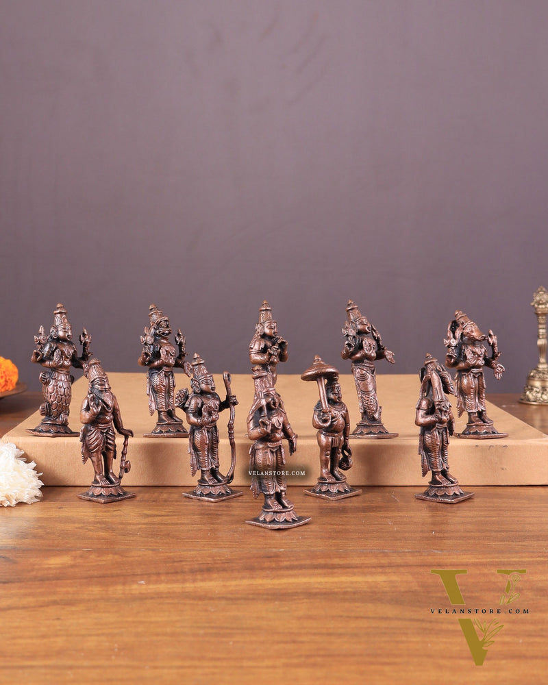 Pure Copper Vishnu Dashavatar Idol Set 3.5"