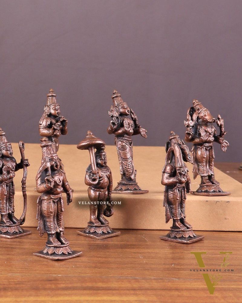Pure Copper Vishnu Dashavatar Idol Set 3.5"