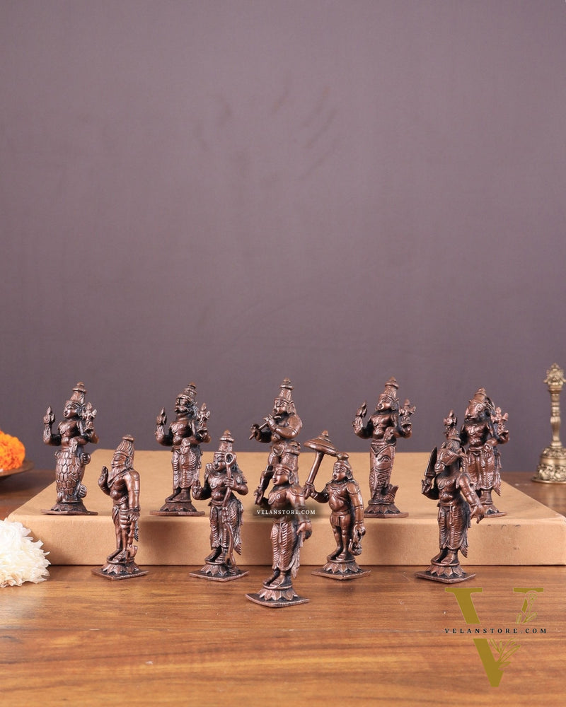 Pure Copper Vishnu Dashavatar Idol Set 3.5"