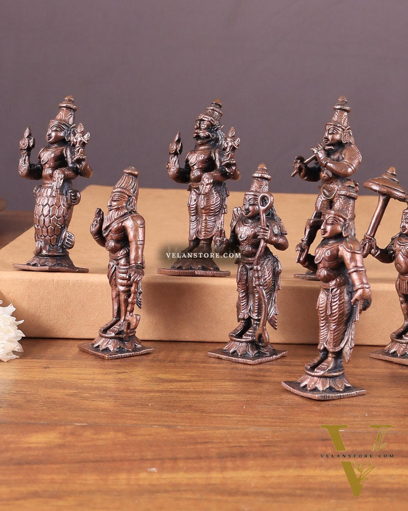 Pure Copper Vishnu Dashavatar Idol Set 3.5"