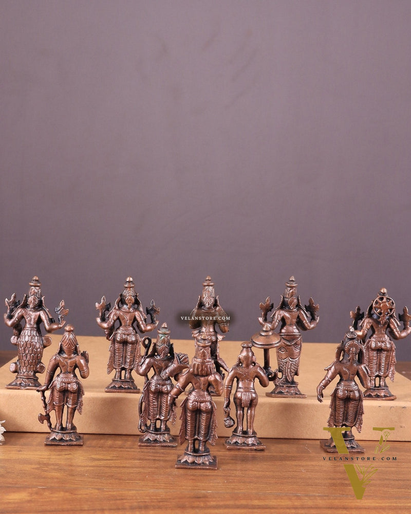 Pure Copper Vishnu Dashavatar Idol Set 3.5"