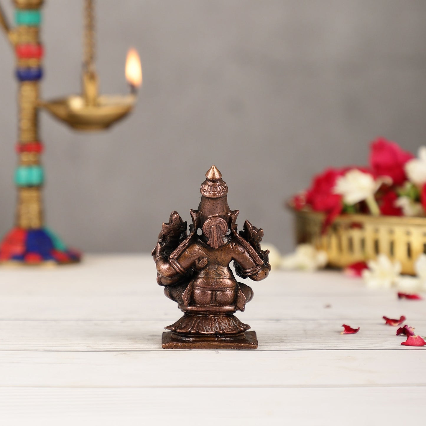 Pure Copper Vishnu Lakshmi Idol | Height 3 inch | BudhShiv Brass Handicrafts