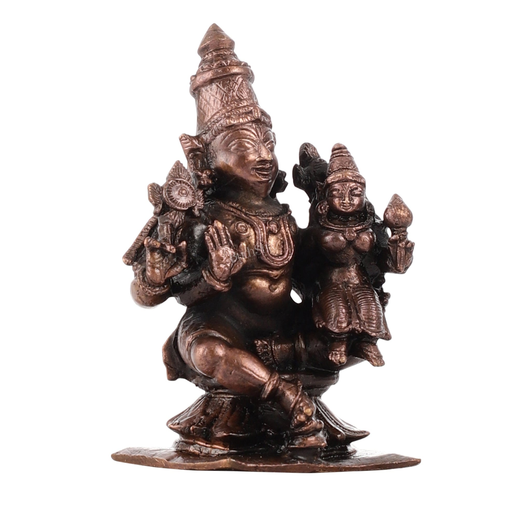 Pure Copper Vishnu Lakshmi Idol | Height 3 inch | BudhShiv Brass Handicrafts