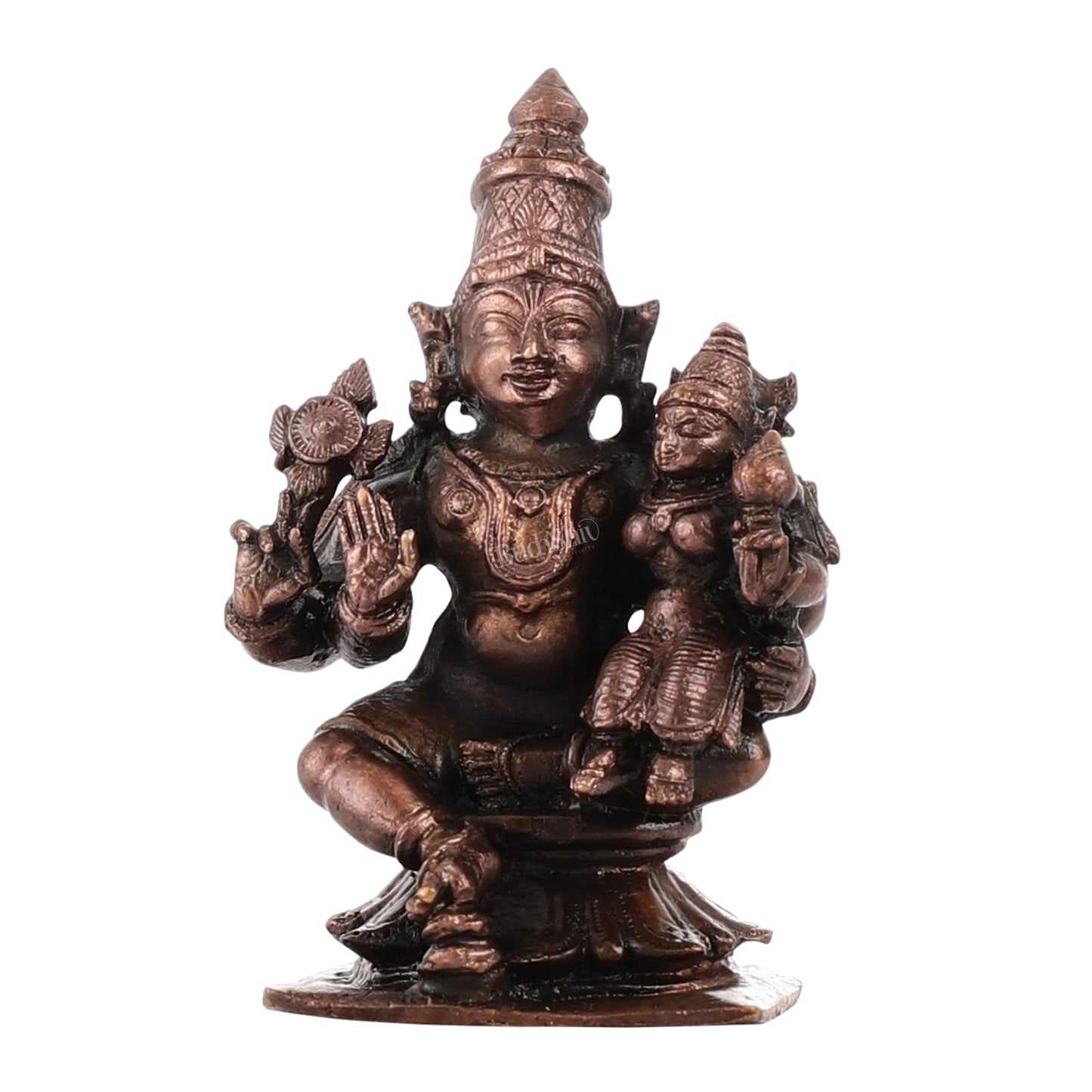 Pure Copper Vishnu Lakshmi Idol | Height 3 inch | BudhShiv Brass Handicrafts