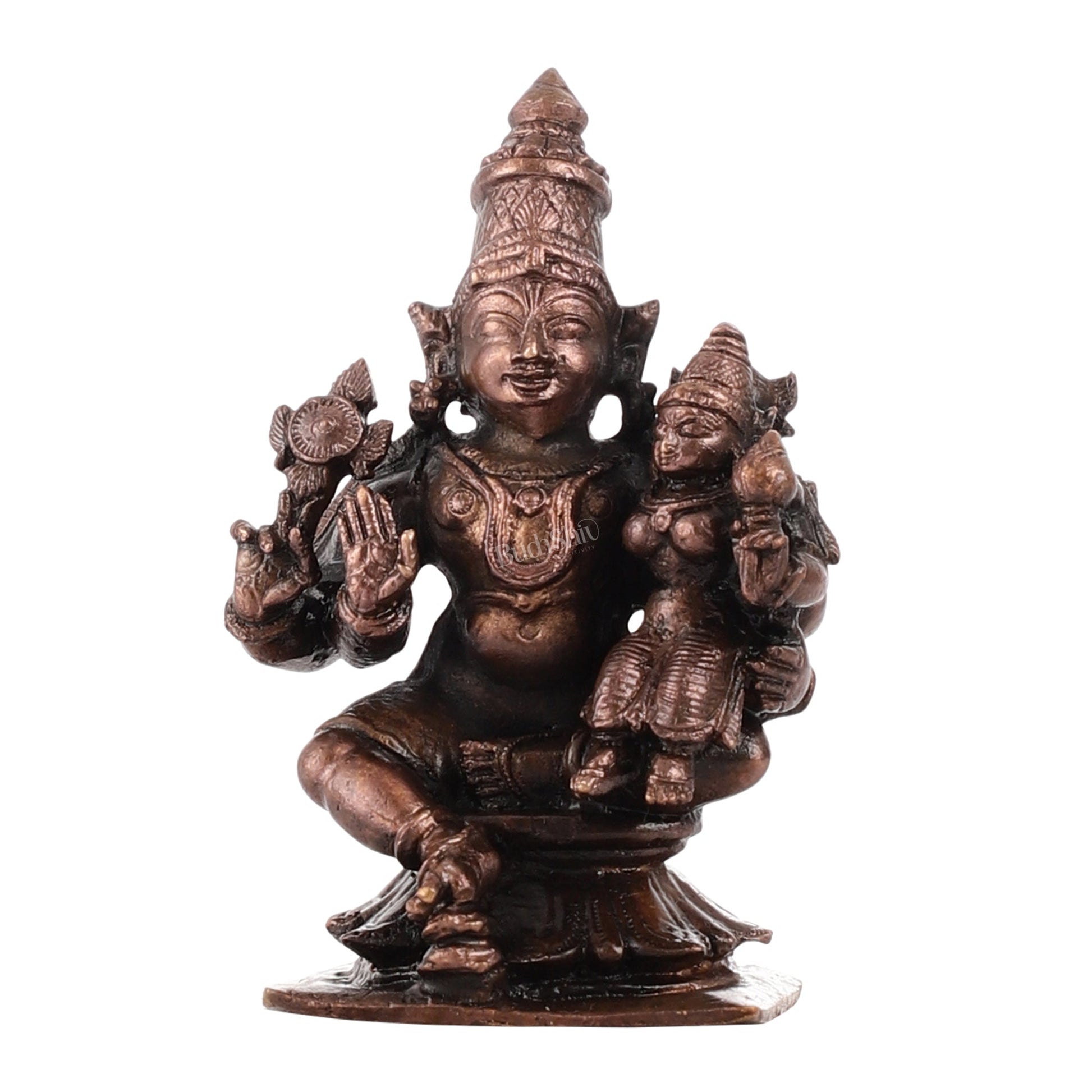 Pure Copper Vishnu Lakshmi Idol | Height 3 inch | BudhShiv Brass Handicrafts