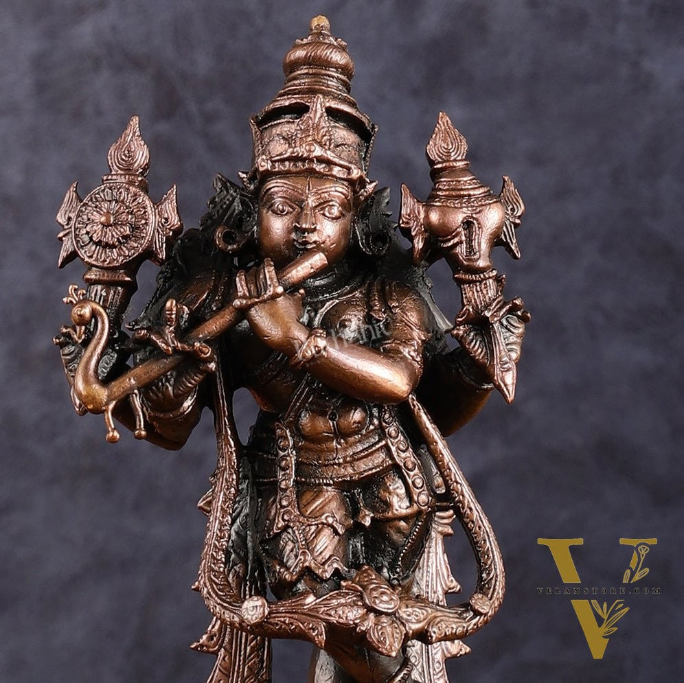Pure Copper Vishnu roopam Charbhuja Krishna Idol | 6"