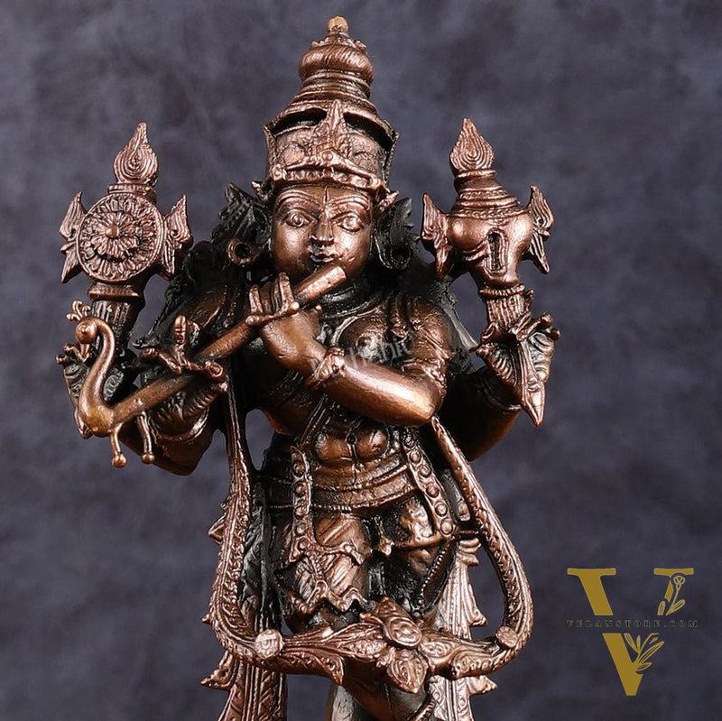 Pure Copper Vishnu roopam Charbhuja Krishna Idol | 6"