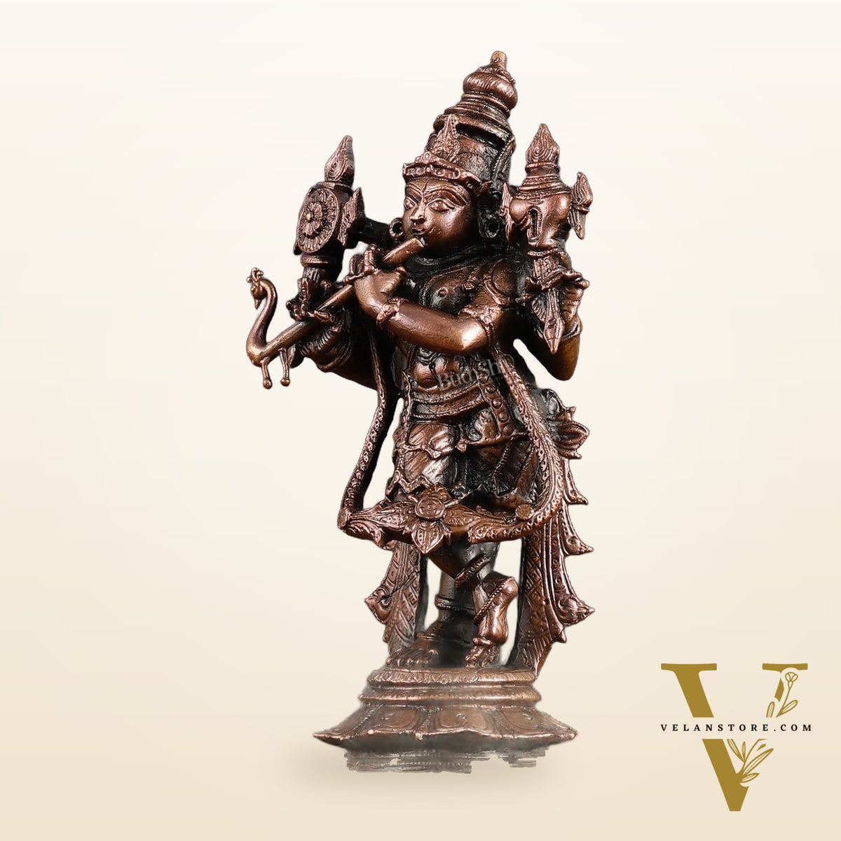 Pure Copper Vishnu roopam Charbhuja Krishna Idol | 6"