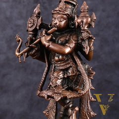 Pure Copper Vishnu roopam Charbhuja Krishna Idol | 6"