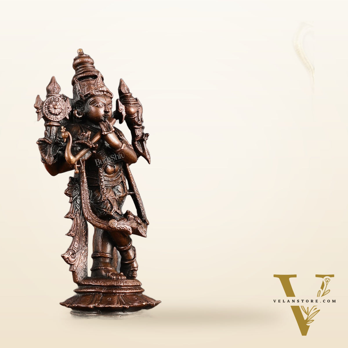 Pure Copper Vishnu roopam Charbhuja Krishna Idol | 6"