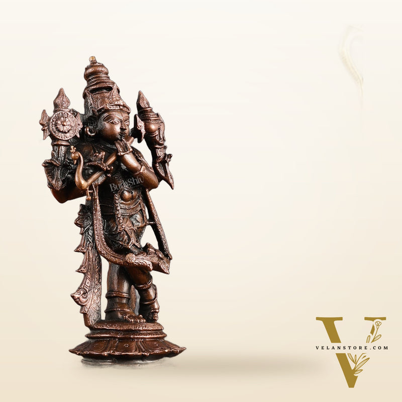 Pure Copper Vishnu roopam Charbhuja Krishna Idol | 6"