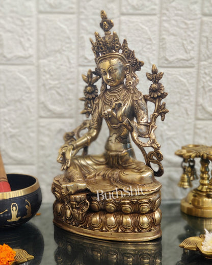 Pure Fine Brass Green Tara Statue - 14 inches