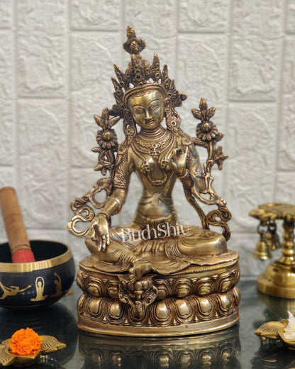 Pure Fine Brass Green Tara Statue - 14 inches