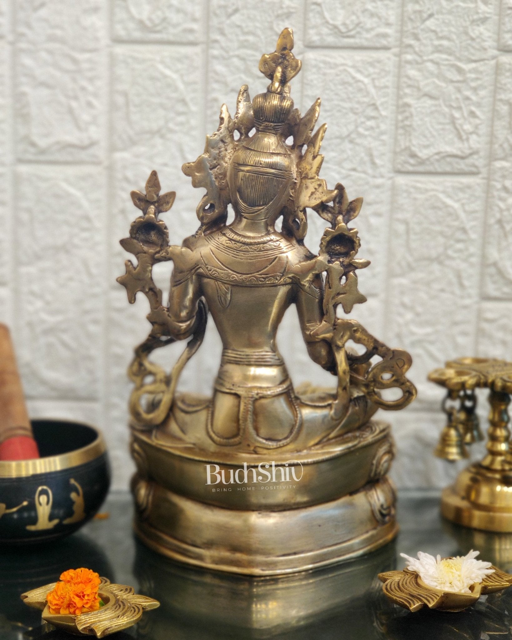 Pure Fine Brass Green Tara Statue - 14 inches