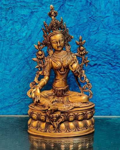 Pure Fine Brass Green Tara Statue | 14" x 8" x 5" |