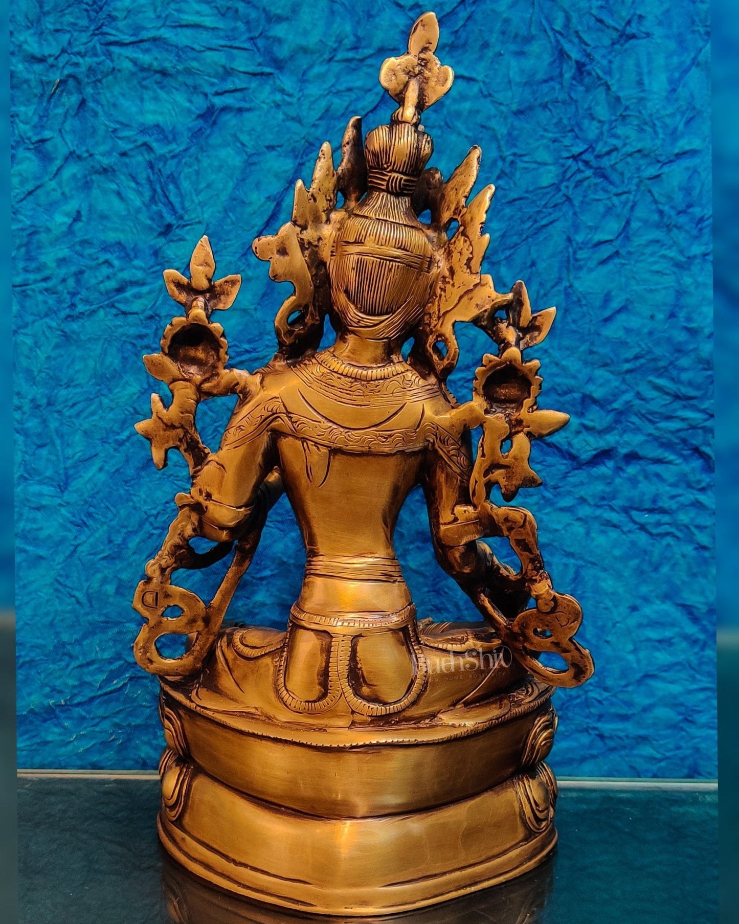 Pure Fine Brass Green Tara Statue | 14" x 8" x 5" |