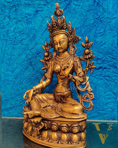 Pure Fine Brass Green Tara Statue | 14" x 8" x 5" |