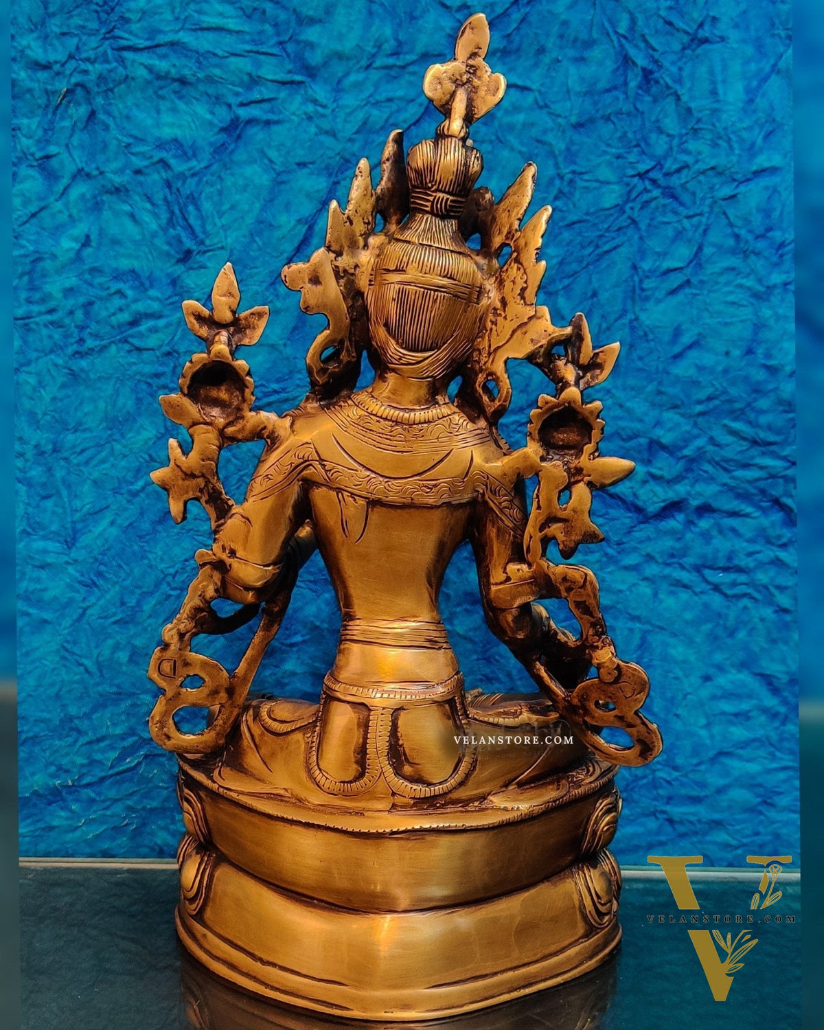 Pure Fine Brass Green Tara Statue | 14" x 8" x 5" |
