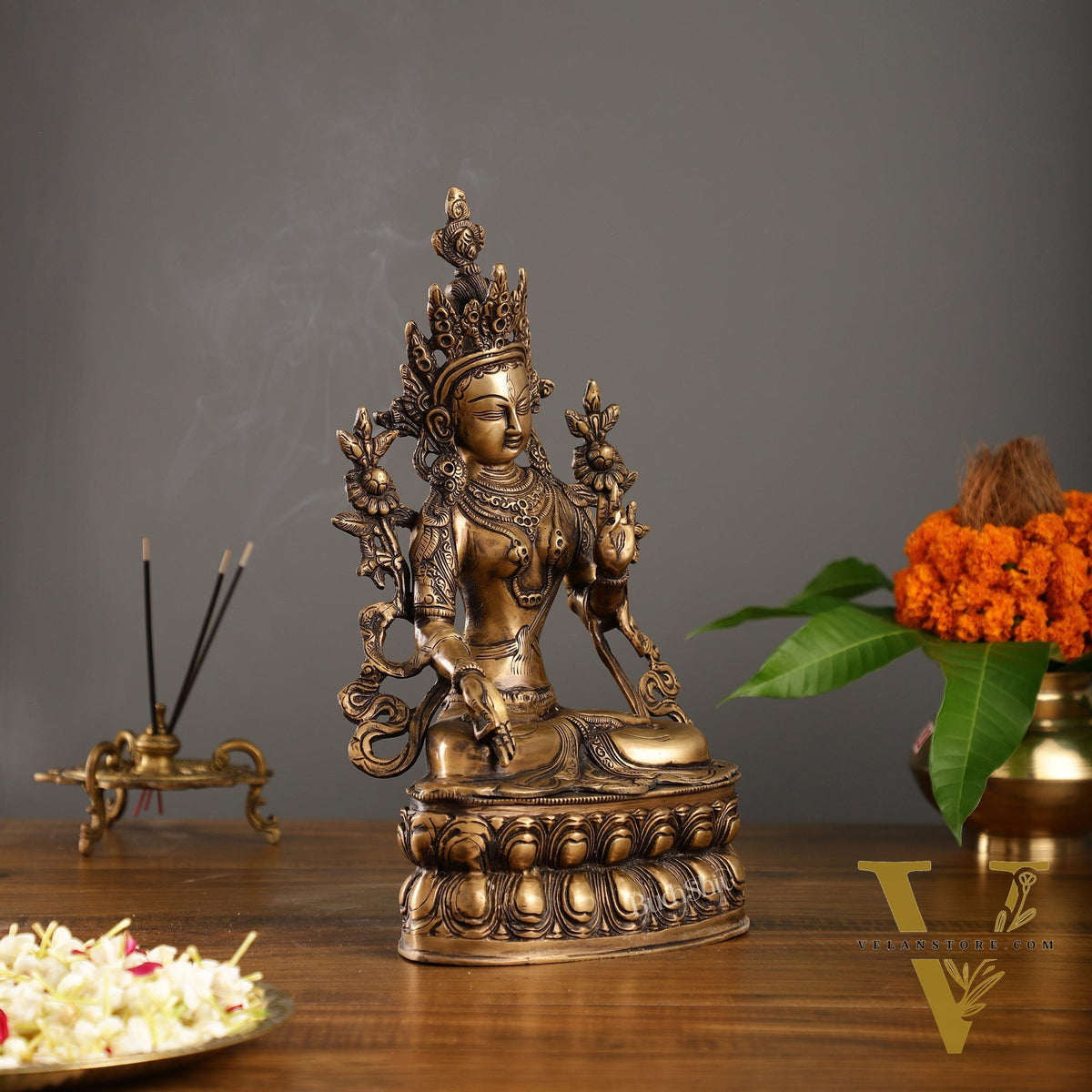 Pure Fine Brass White Tara Statue | 14 inch