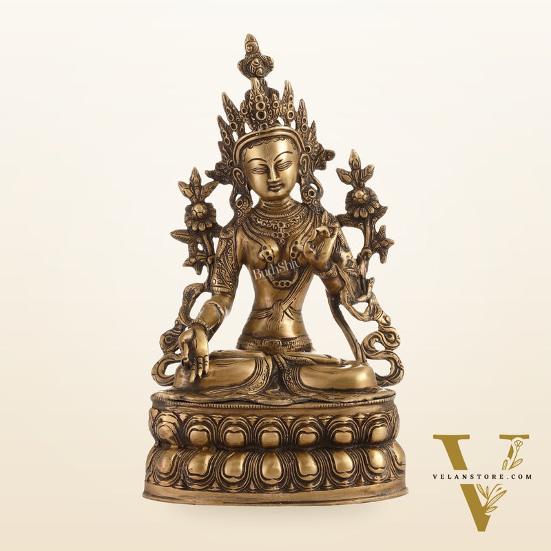 Pure Fine Brass White Tara Statue | 14 inch