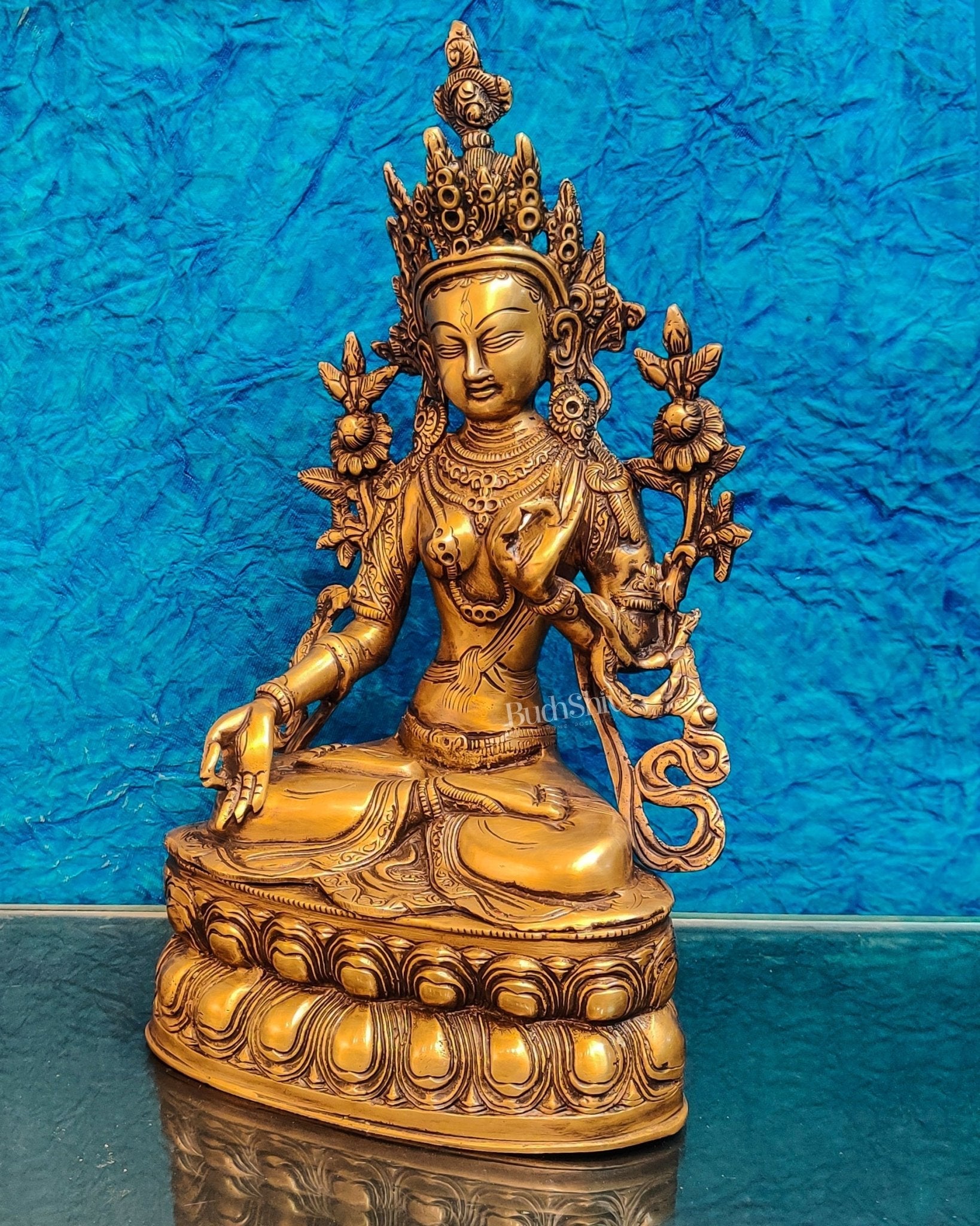 Pure Fine Brass White Tara Statue | 14" x 8" x 5" |