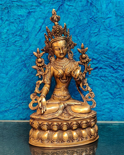 Pure Fine Brass White Tara Statue | 14" x 8" x 5" |