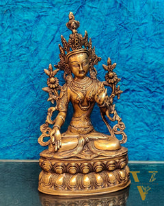 Pure Fine Brass White Tara Statue | 14" x 8" x 5" |