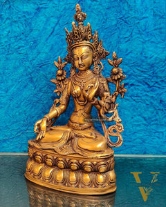 Pure Fine Brass White Tara Statue | 14" x 8" x 5" |