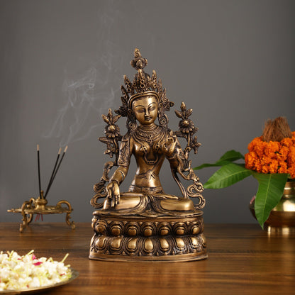 Pure Fine Brass White Tara Statue | 14 inch