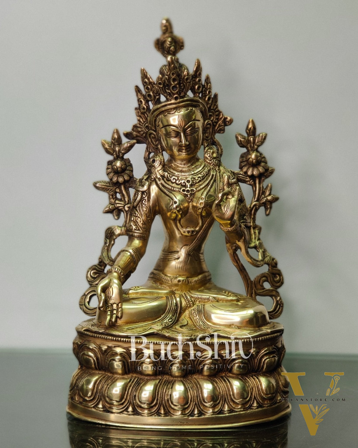 Pure Fine Brass White Tara Statue | Symbol of Purity | 14" x 8" x 5"