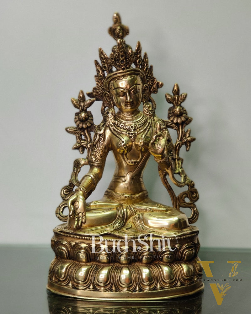 Pure Fine Brass White Tara Statue | Symbol of Purity | 14" x 8" x 5"