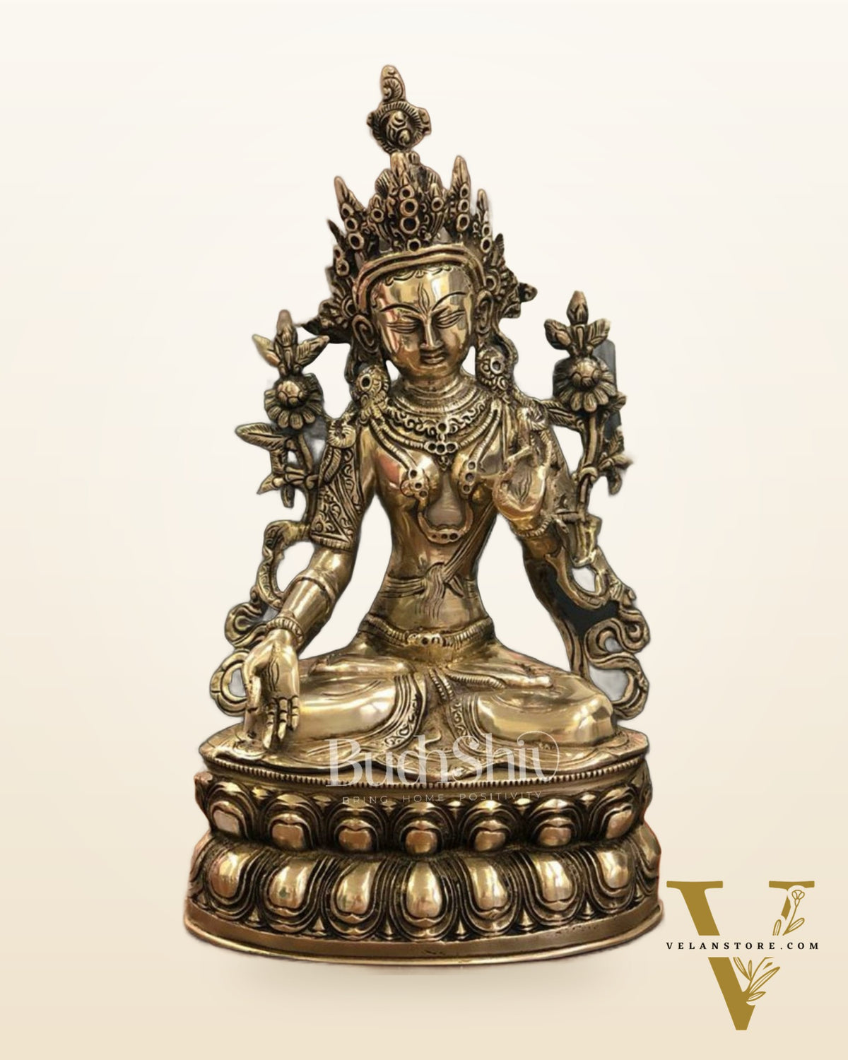 Pure Fine Brass White Tara Statue | Symbol of Purity | 14" x 8" x 5"
