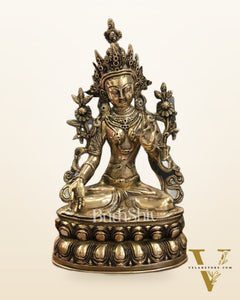 Pure Fine Brass White Tara Statue | Symbol of Purity | 14" x 8" x 5"